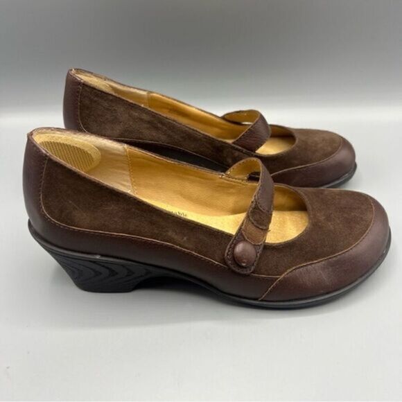 Softspots Brown Leather Suede Mary Jane Wedge Shoes - Picture 1 of 8